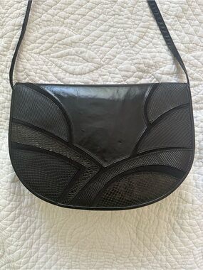 Vintage Stuart Weitzman Black Leather Half Moon Crossbody Bag